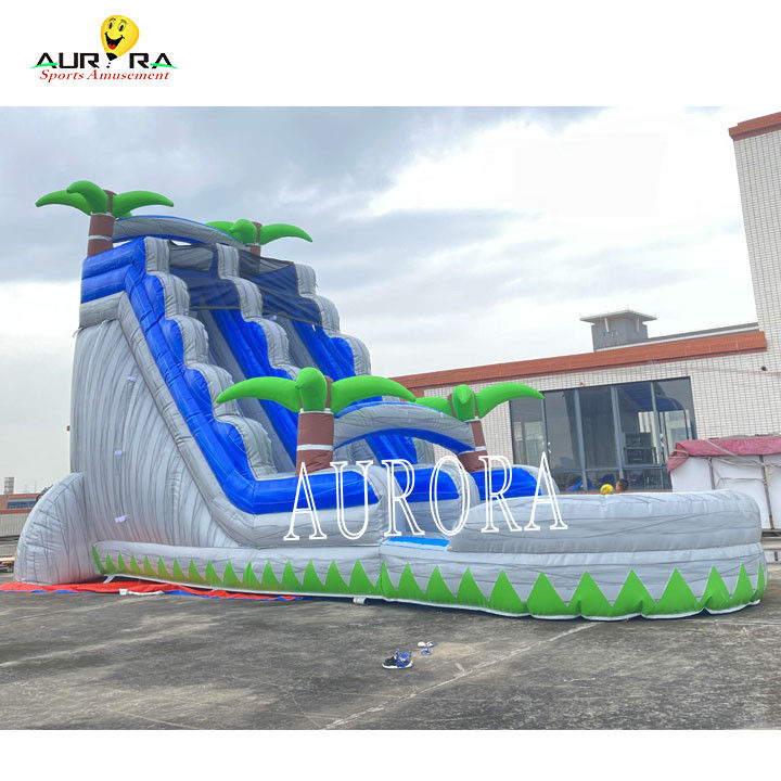 Combo de glissière gonflable extérieure bleu et gris avec maison de rebond pour enfants