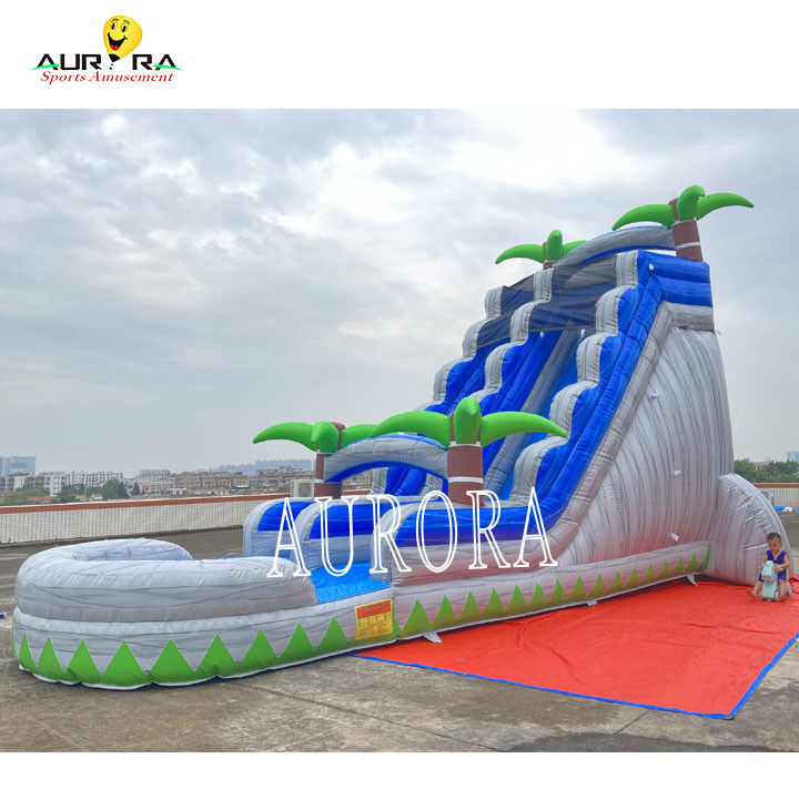 Combo de glissière gonflable extérieure bleu et gris avec maison de rebond pour enfants