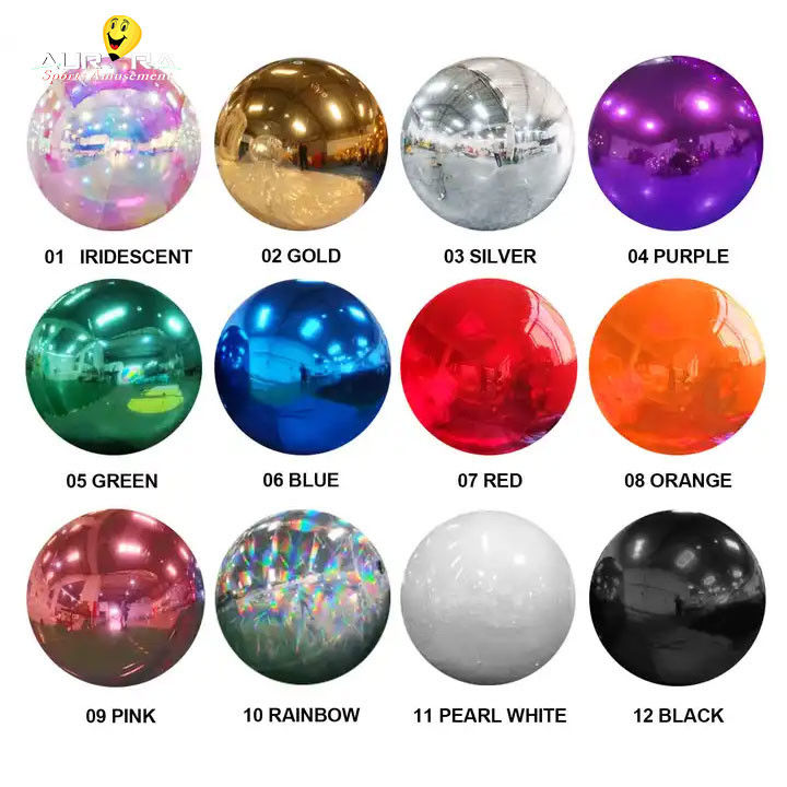 Boule de miroir gonflable colorée de 0,3 mm PVC Party Grandes sphères décoratives