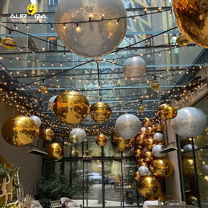 Boule de miroir gonflable en argent géant PVC pour décoration de fête de mariage de Noël