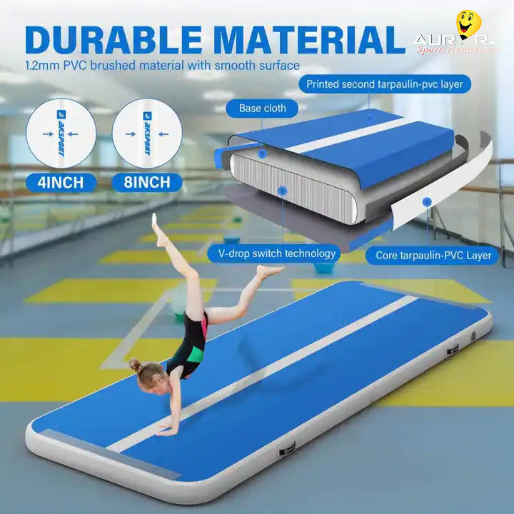Salle de gym Gymnastics Air Track Mat 3m à l'extérieur Salle de saut gonflable bleu