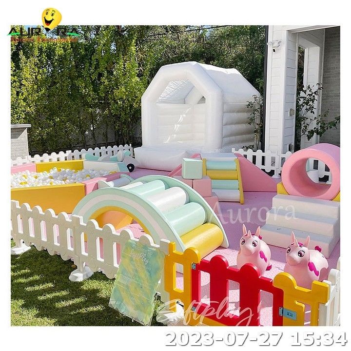 Jeux en plein air Avec clôture Avec White Bounce House Soft Play Sets